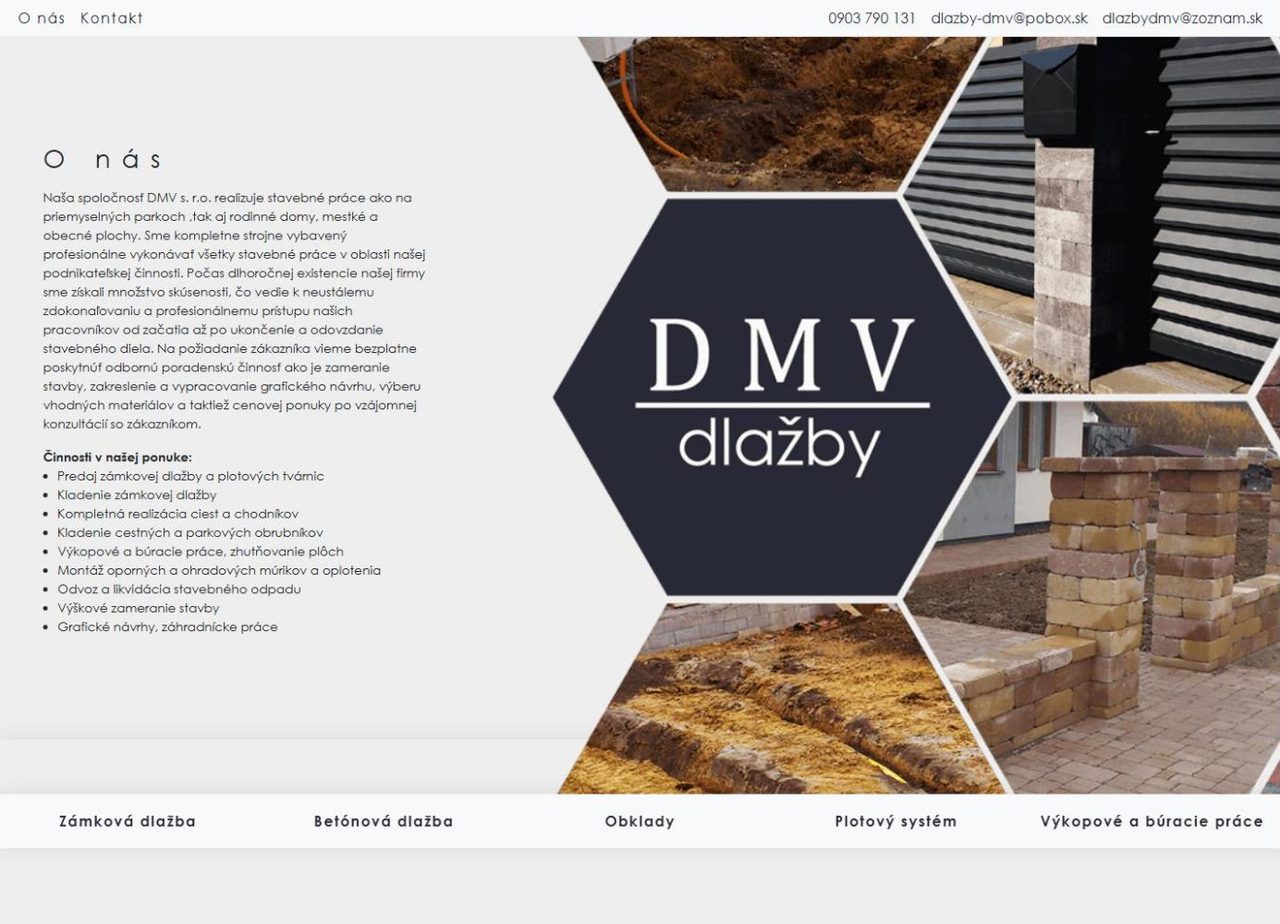 Úvodná stránka webu dlazby-dmv.sk