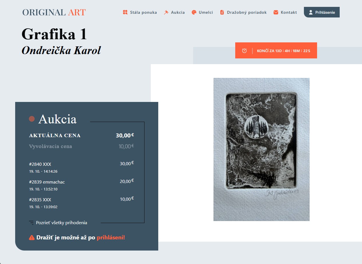 Úvodná stránka webu originalart.sk